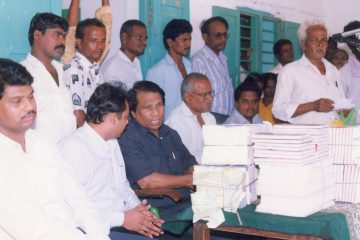 Steel benches were donated to Brammapuram High School on June 8, 1998, as part of GVDSP