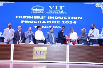 Welcoming Chief Guest Mr. Ramesh Barath for second day (11-07-2024) of Fresher Induction Programme.