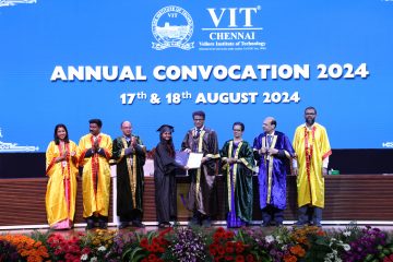 Dr. Sekar Viswanathan giving degree certificates to graduands in day 2 of convocation 2024.