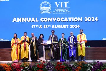 Dr. Sekar Viswanathan giving degree certificates to graduands in day 2 of convocation 2024.