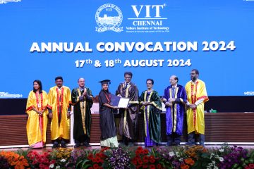 Dr. Sekar Viswanathan giving degree certificates to graduands in day 2 of convocation 2024.