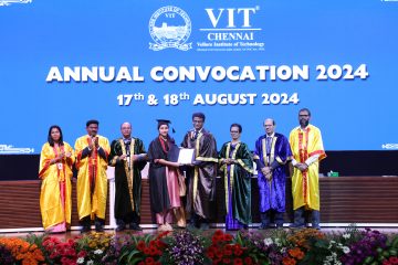 Dr. Sekar Viswanathan giving degree certificates to graduands in day 2 of convocation 2024.