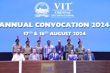 Dr. Sekar Viswanathan taken group photo with ncc students in day 2 of convocation 2024.