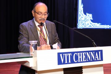 Dr. T Thyagarajan, provc of vit chennai given a speech on first day of technovit 2024 event.