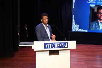 Dr. Sekar Viswanathan, given a speech on first day of technovit 2024 event.