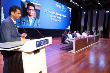 Dr. Sekar Viswanathan, given a speech on first day of technovit 2024 event.